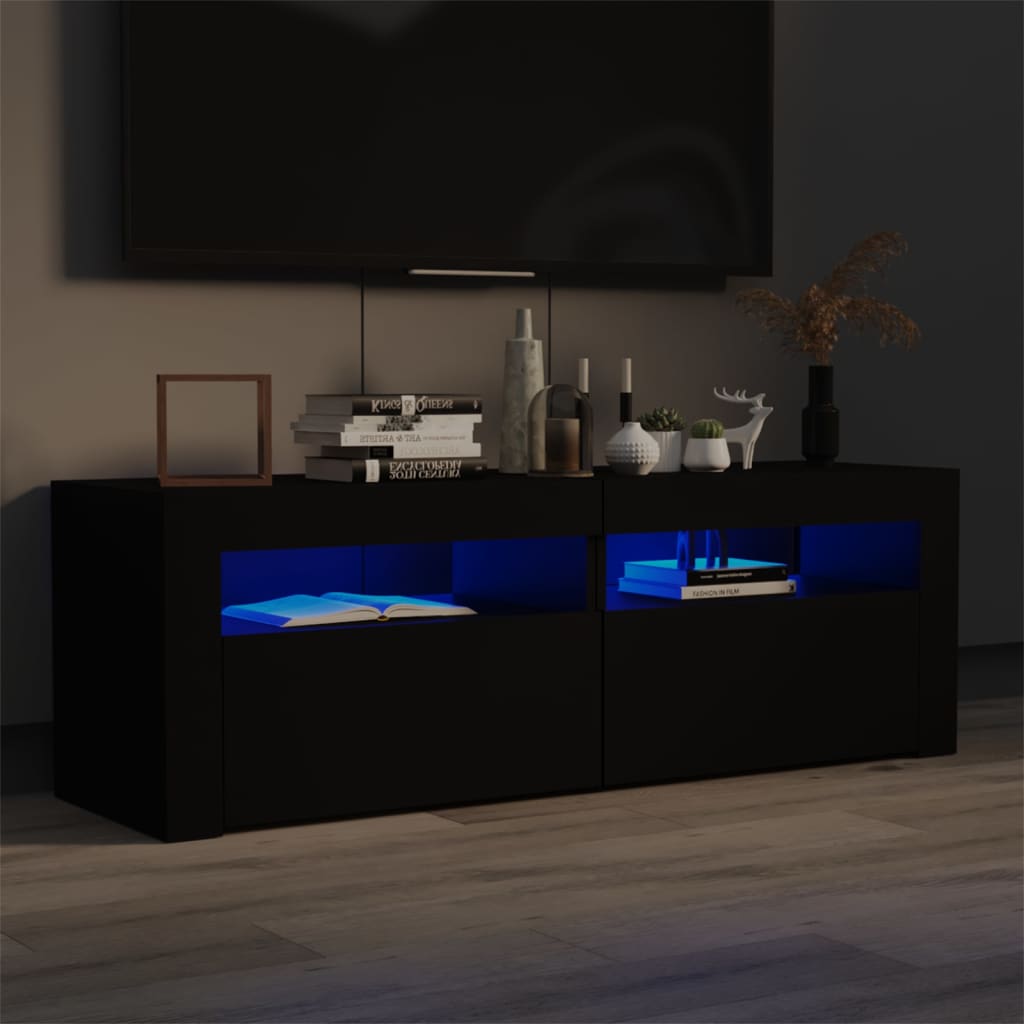 Tv-meubel met LED 120x35x40 cm bewerkt hout artisanaal eiken