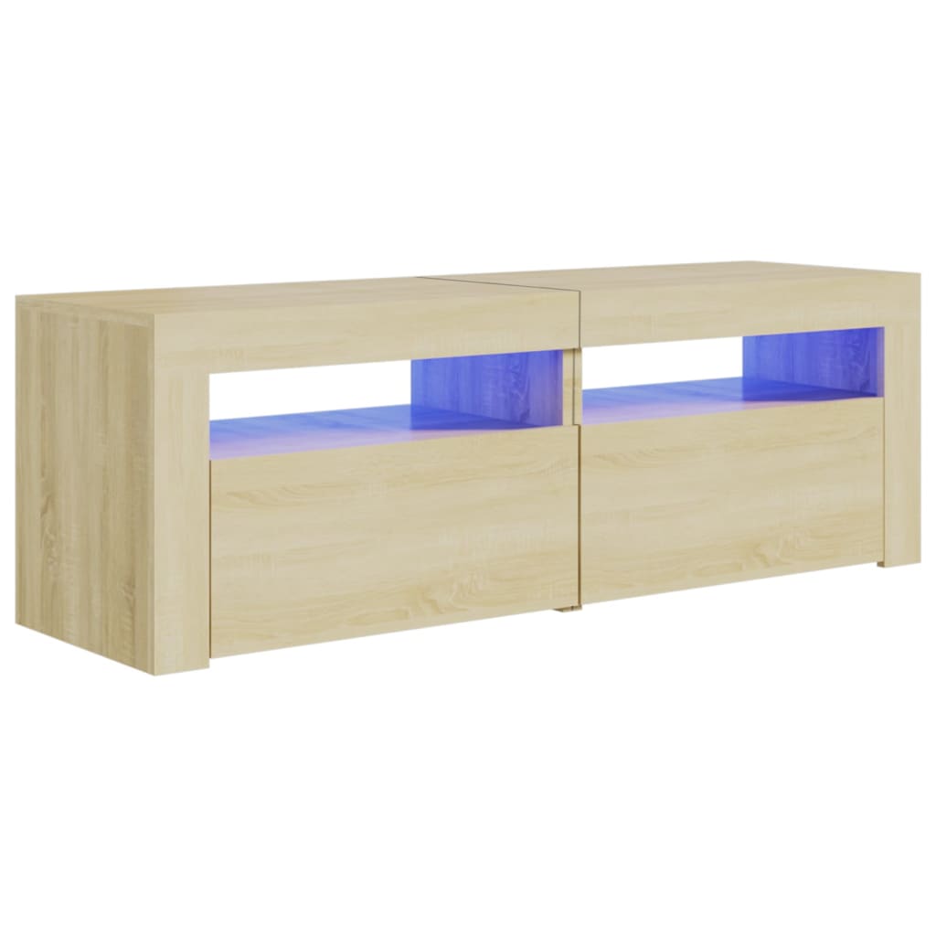 Tv-meubel met LED 120x35x40 cm bewerkt hout artisanaal eiken