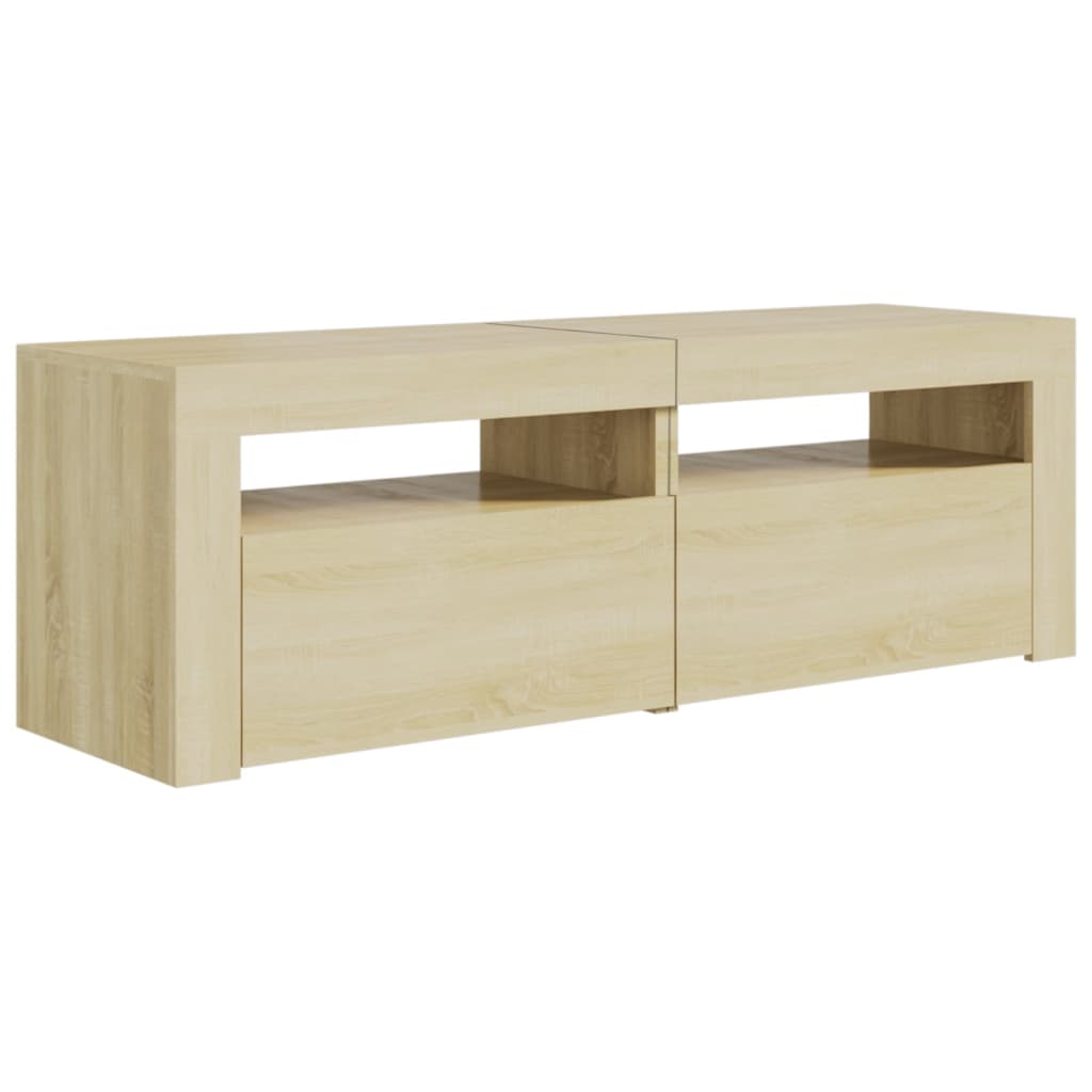 Tv-meubel met LED 120x35x40 cm bewerkt hout artisanaal eiken