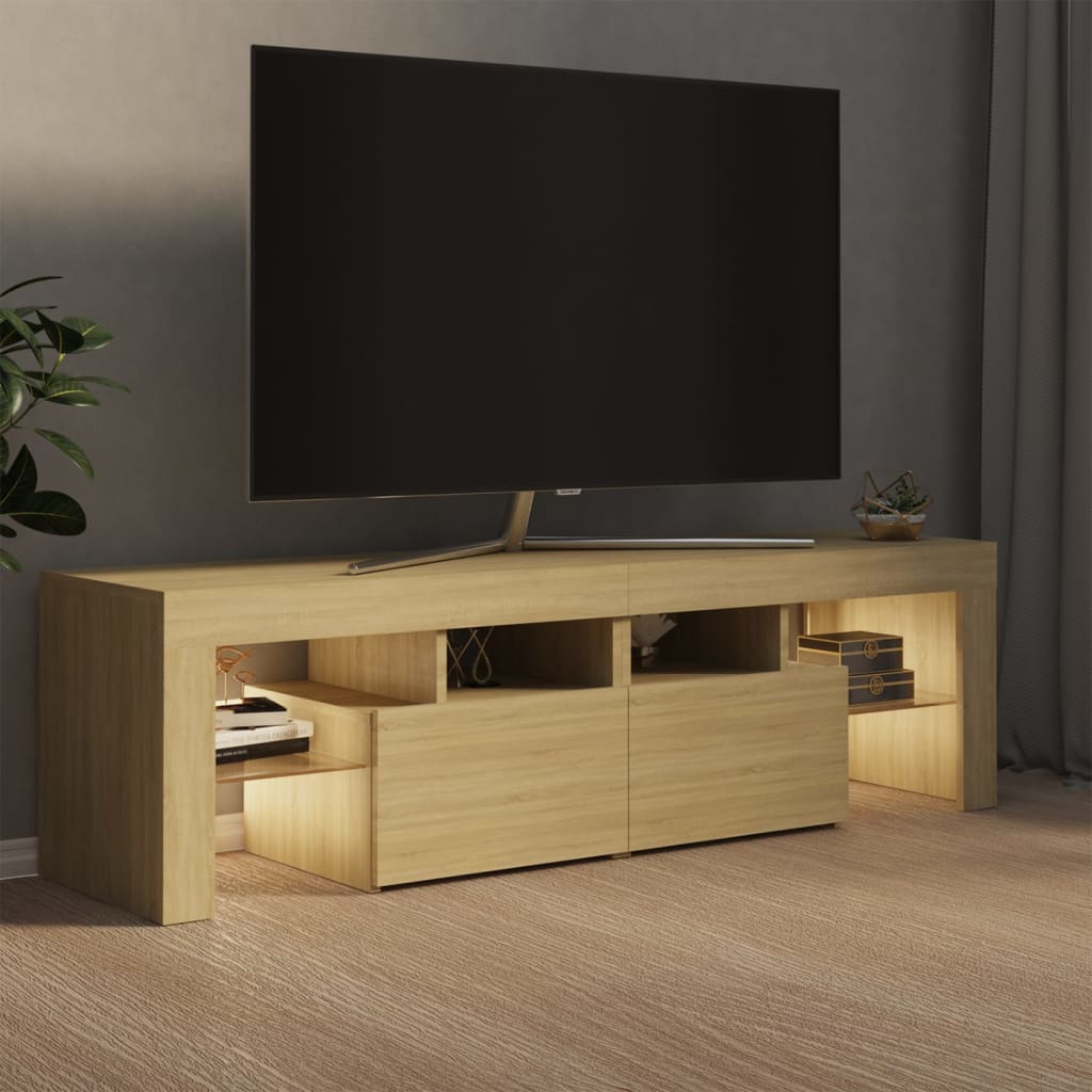 Tv-meubel met LED 140x36,5x40 cm bewerkt hout oud hout