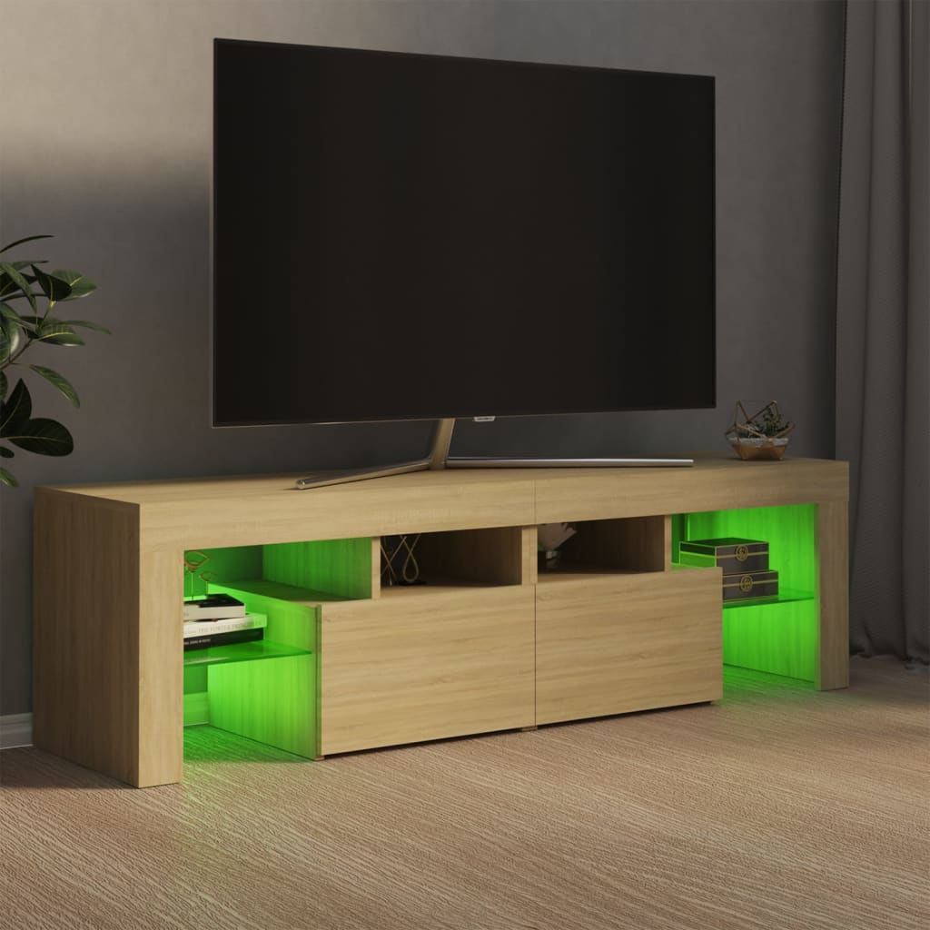 Tv-meubel met LED 140x36,5x40 cm bewerkt hout oud hout