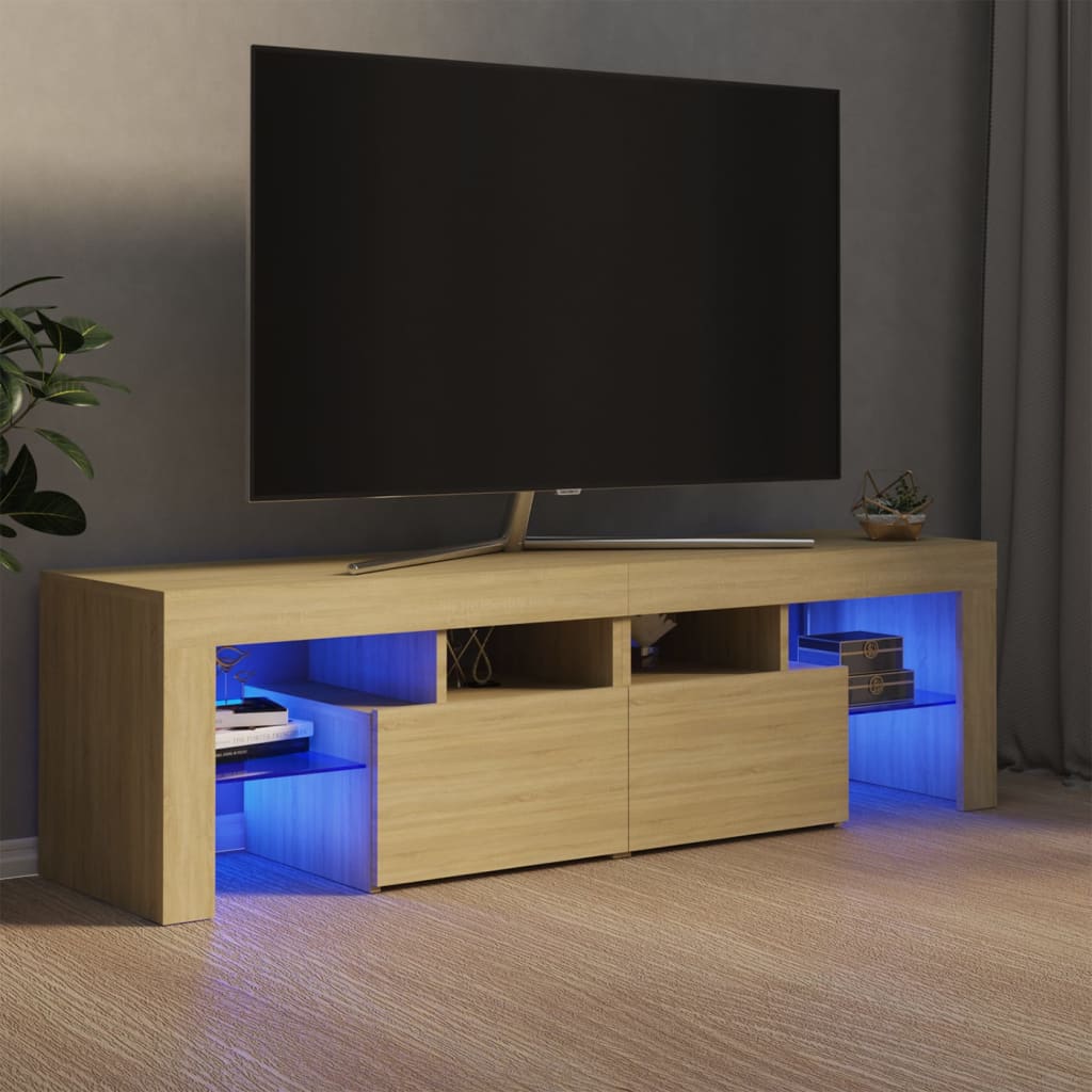 Tv-meubel met LED 140x36,5x40 cm bewerkt hout oud hout