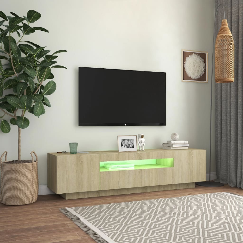 Tv-meubel met LED 160x35x40 cm bewerkt hout oud hout