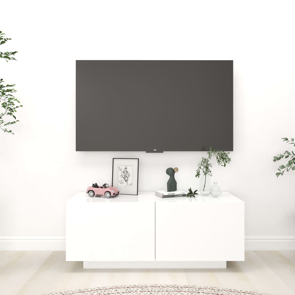 Meuble TV 100x35x40 cm ouvré en bois couleur chêne