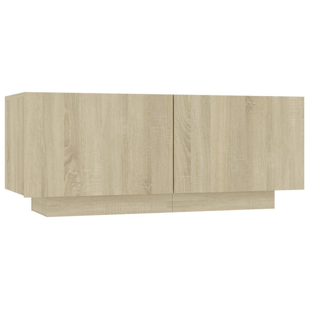 Meuble TV 100x35x40 cm ouvré en bois couleur chêne