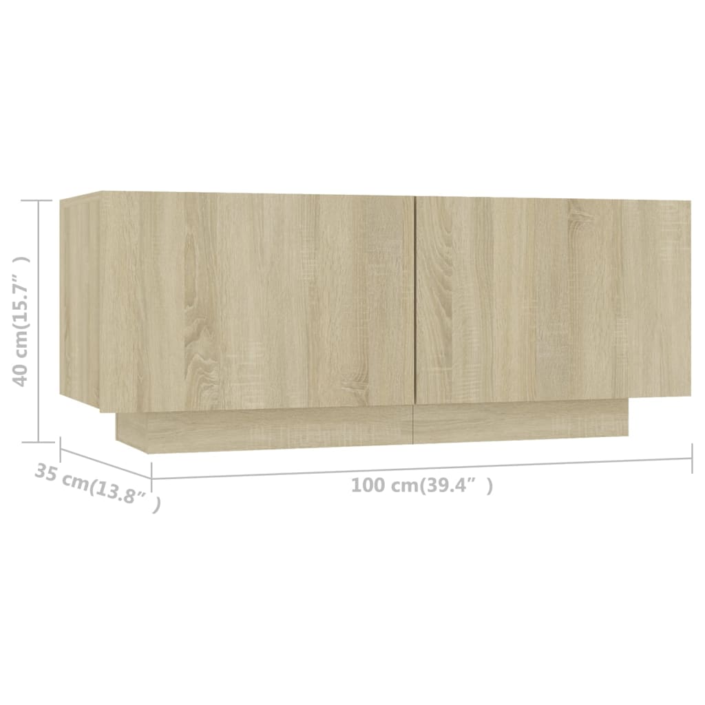 Meuble TV 100x35x40 cm ouvré en bois couleur chêne