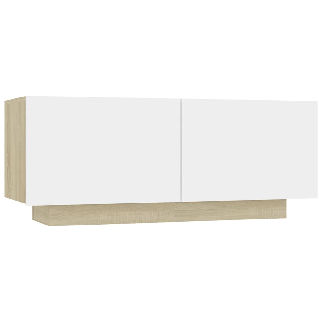 Meuble TV 100x35x40 cm ouvré en bois couleur chêne