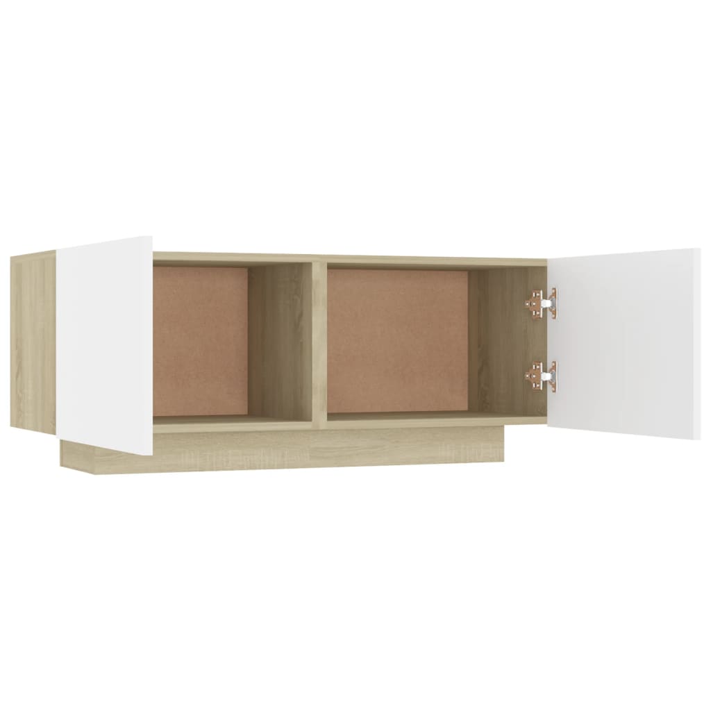 Meuble TV 100x35x40 cm ouvré en bois couleur chêne