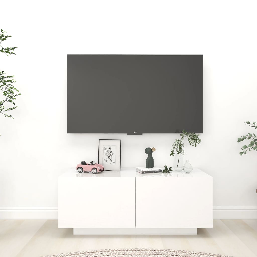 Meuble TV 100x35x40 cm ouvré en bois couleur chêne