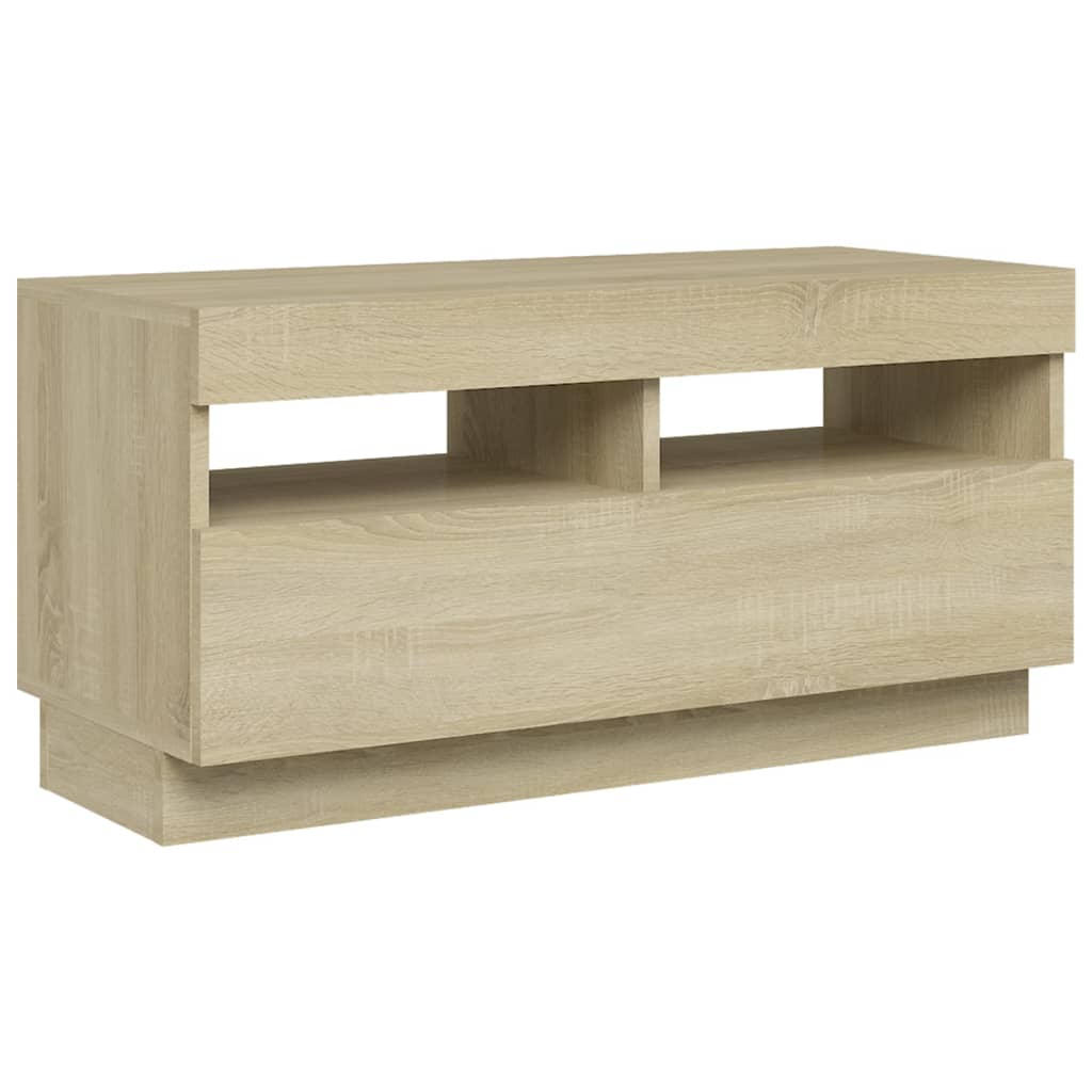 Tv-meubel met LED 80x35x40 cm bewerkt hout artisanaal eiken