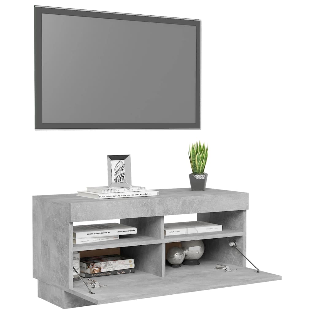 Tv-meubel met LED 80x35x40 cm bewerkt hout artisanaal eiken