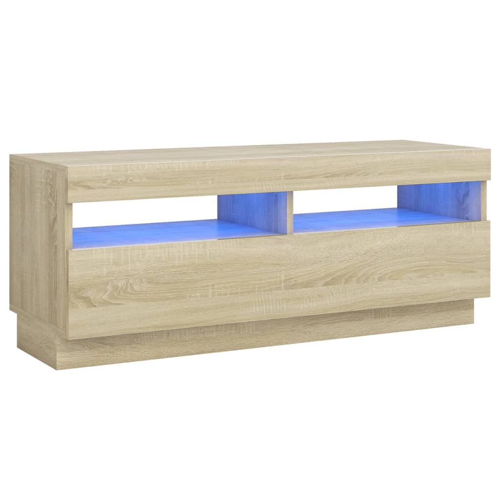 Tv-meubel met LED 80x35x40 cm bewerkt hout artisanaal eiken