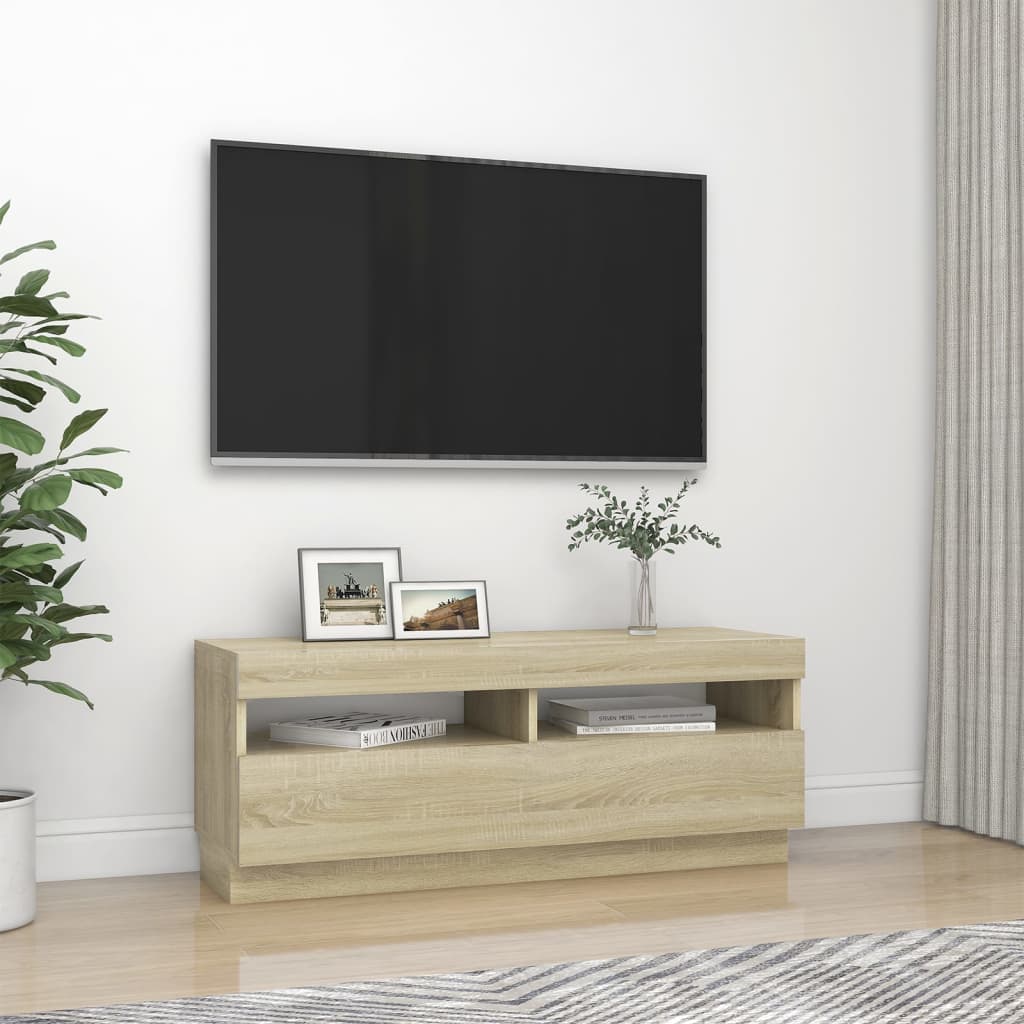 Tv-meubel met LED 80x35x40 cm bewerkt hout artisanaal eiken