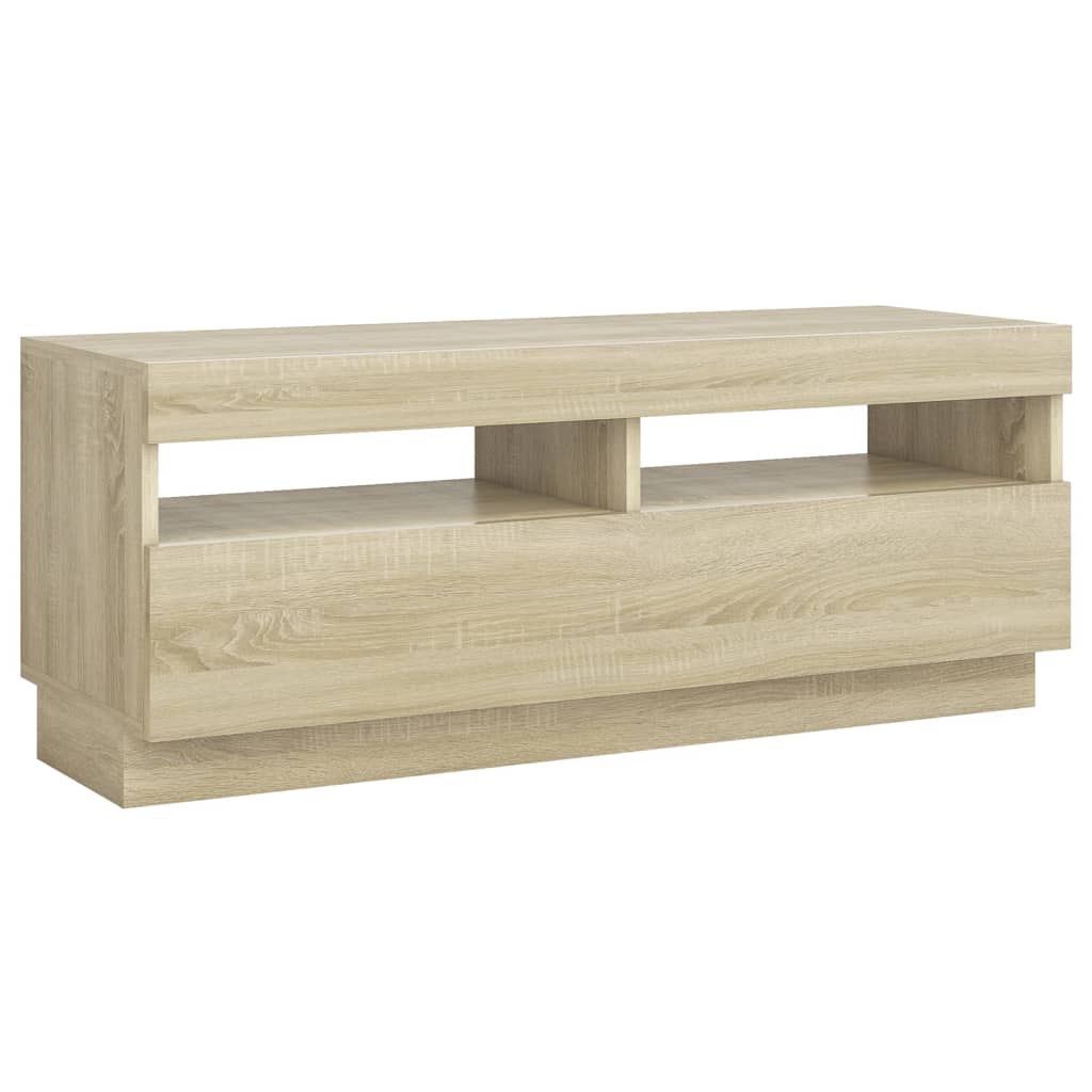 Tv-meubel met LED 80x35x40 cm bewerkt hout artisanaal eiken