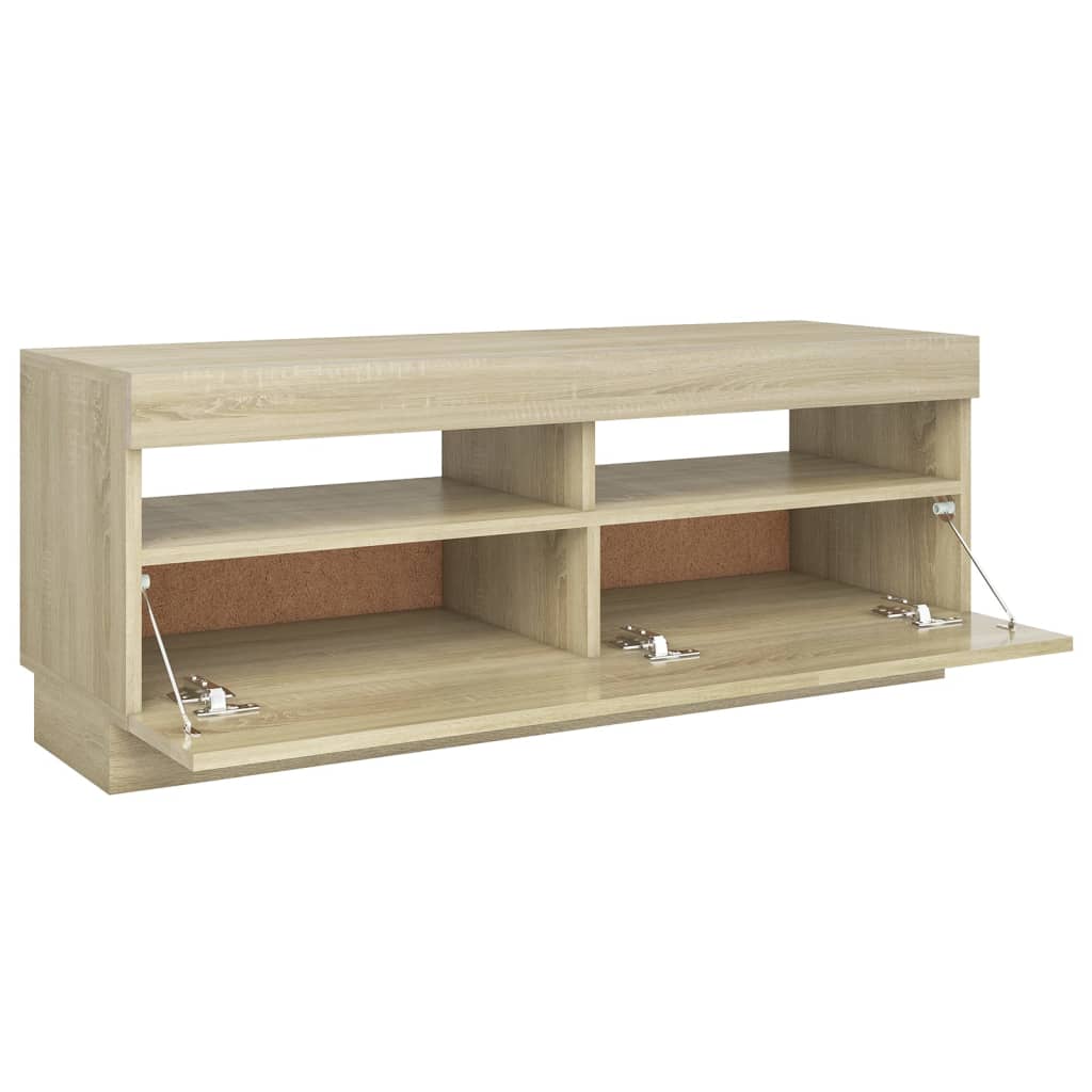 Tv-meubel met LED 80x35x40 cm bewerkt hout artisanaal eiken