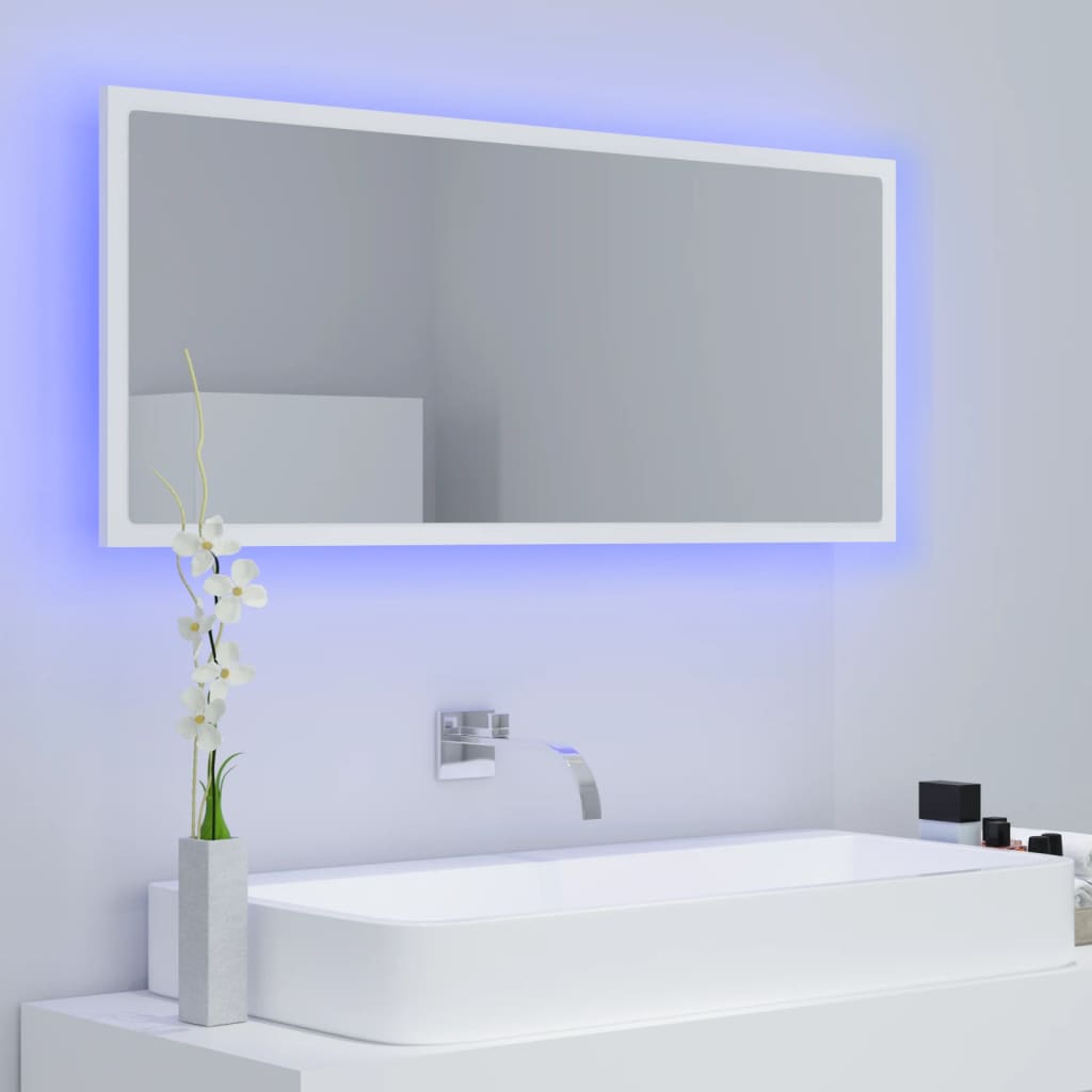 Miroir de salle de bain LED 100x8,5x37 cm acrylique couleur chêne