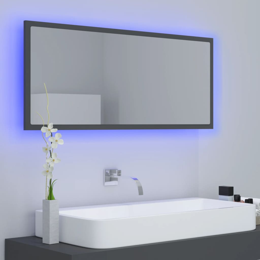 Miroir de salle de bain LED 100x8,5x37 cm acrylique couleur chêne