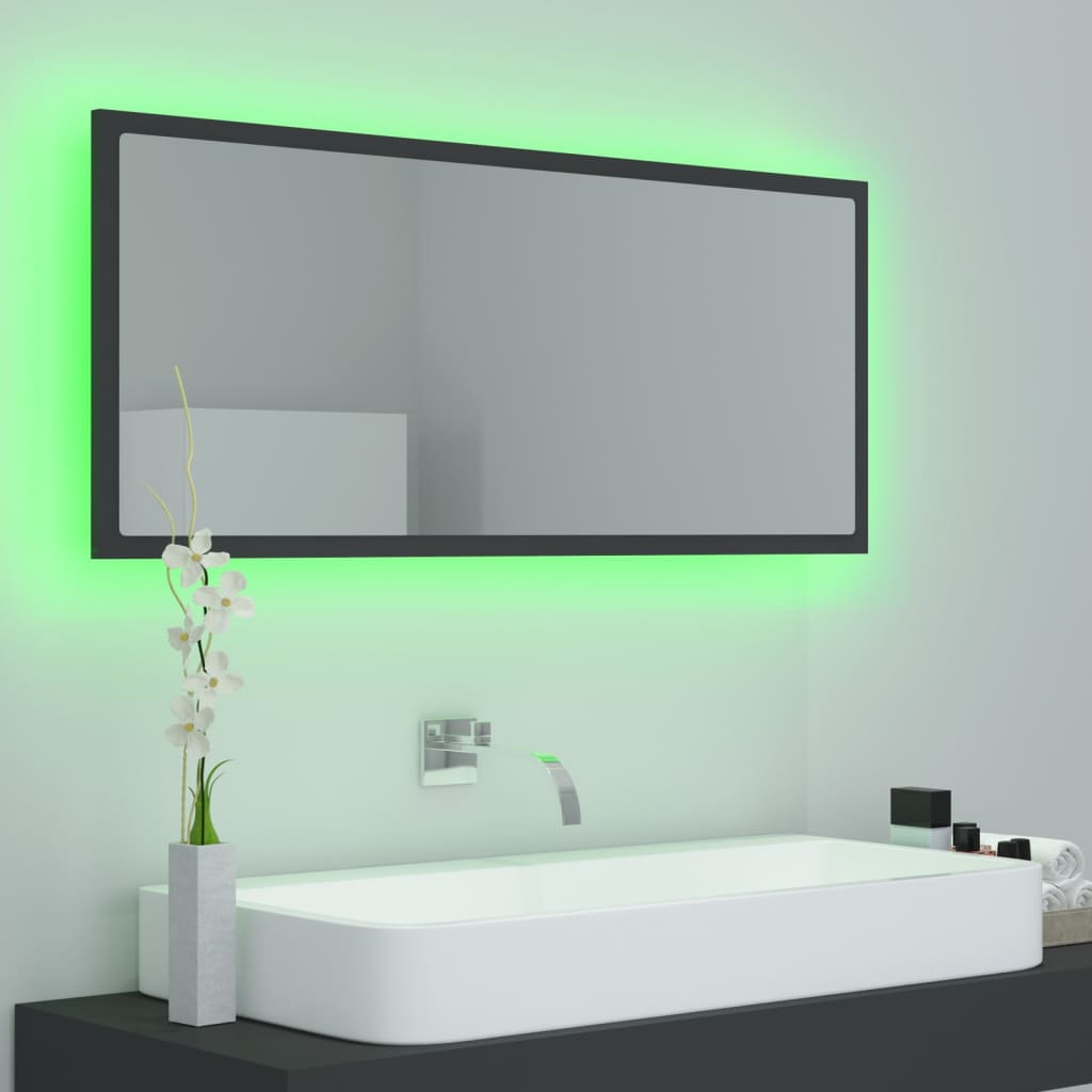 Miroir de salle de bain LED 100x8,5x37 cm acrylique couleur chêne