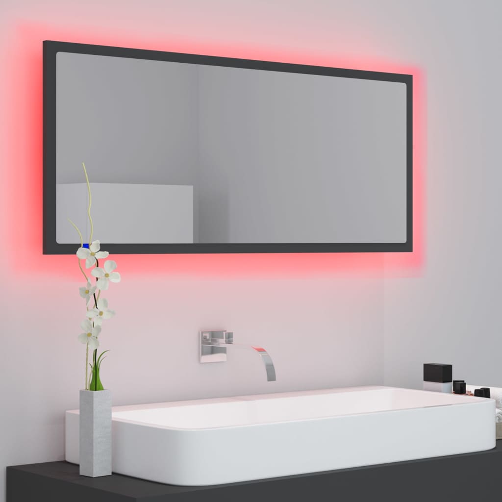 Miroir de salle de bain LED 100x8,5x37 cm acrylique couleur chêne