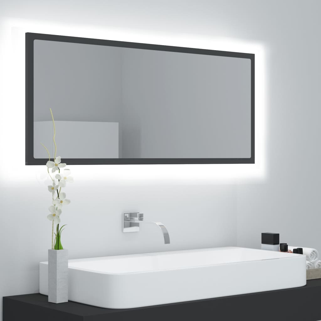 Miroir de salle de bain LED 100x8,5x37 cm acrylique couleur chêne