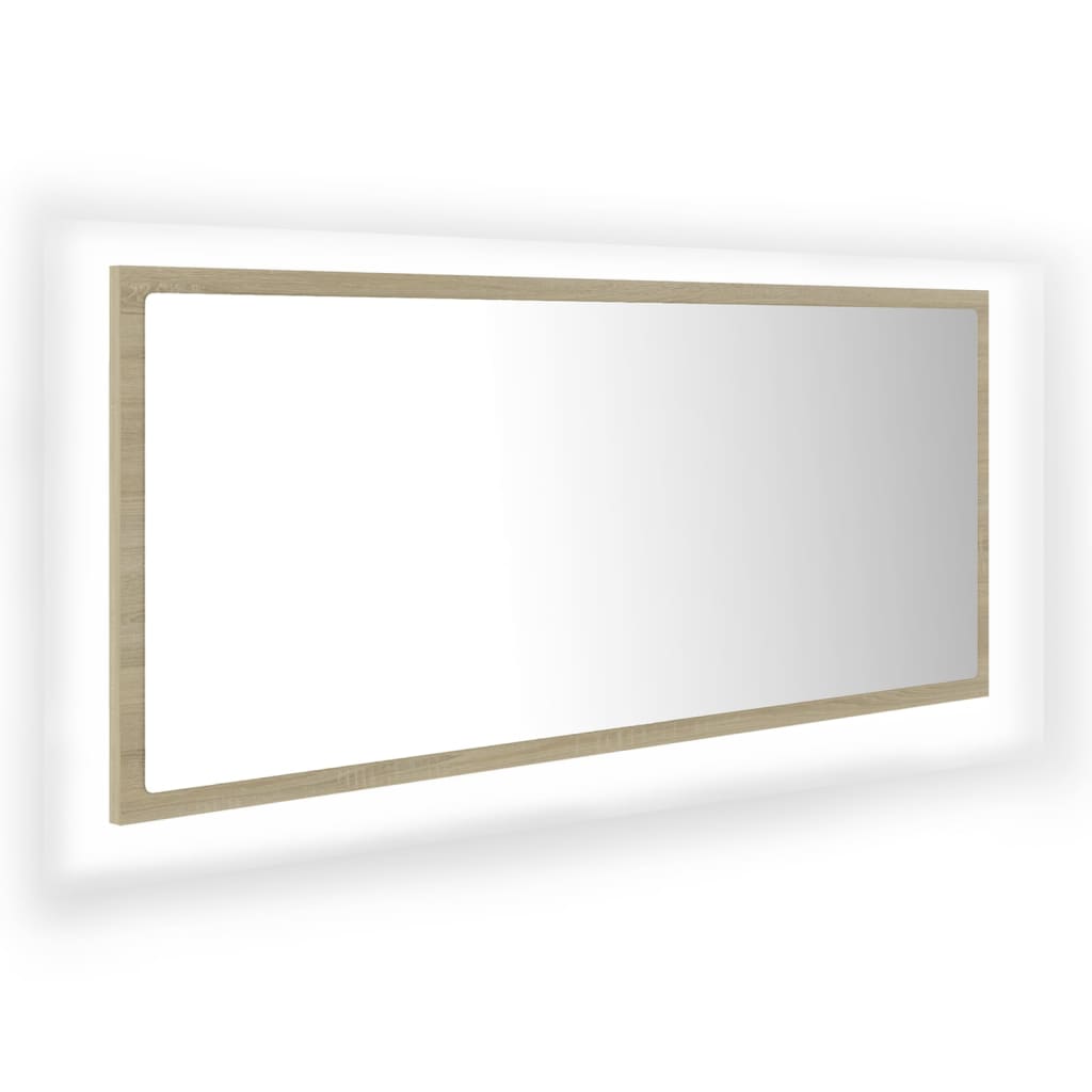 Miroir de salle de bain LED 100x8,5x37 cm acrylique couleur chêne