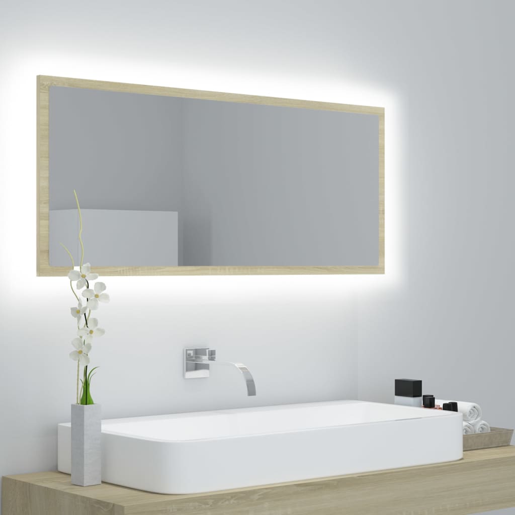 Miroir de salle de bain LED 100x8,5x37 cm acrylique couleur chêne