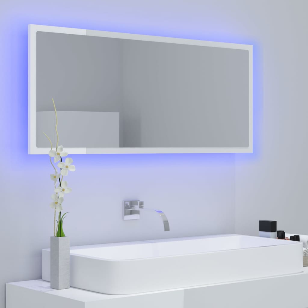 Miroir de salle de bain LED 100x8,5x37 cm acrylique couleur chêne