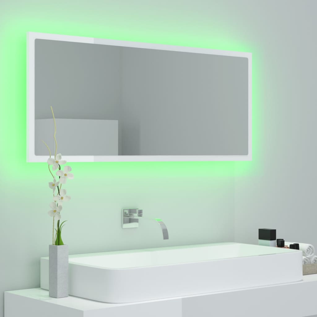 Miroir de salle de bain LED 100x8,5x37 cm acrylique couleur chêne