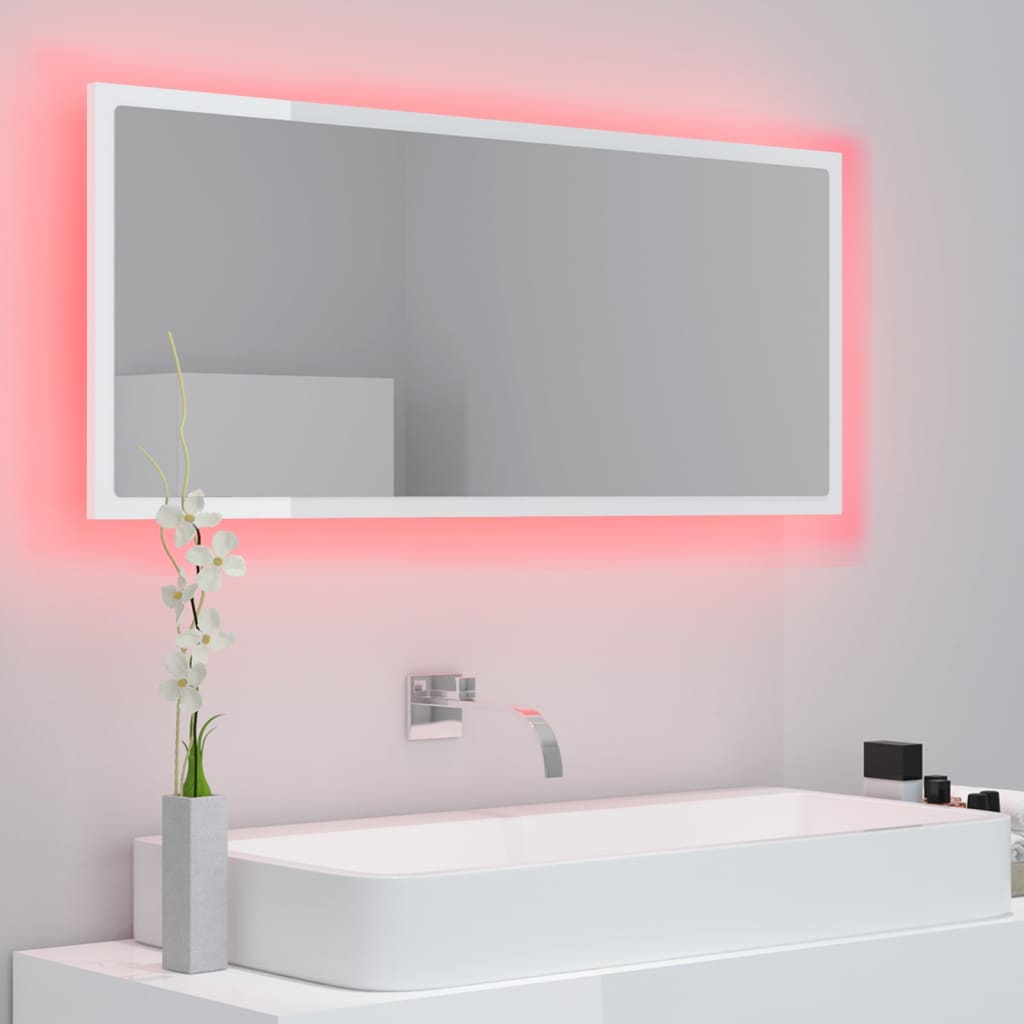 Miroir de salle de bain LED 100x8,5x37 cm acrylique couleur chêne