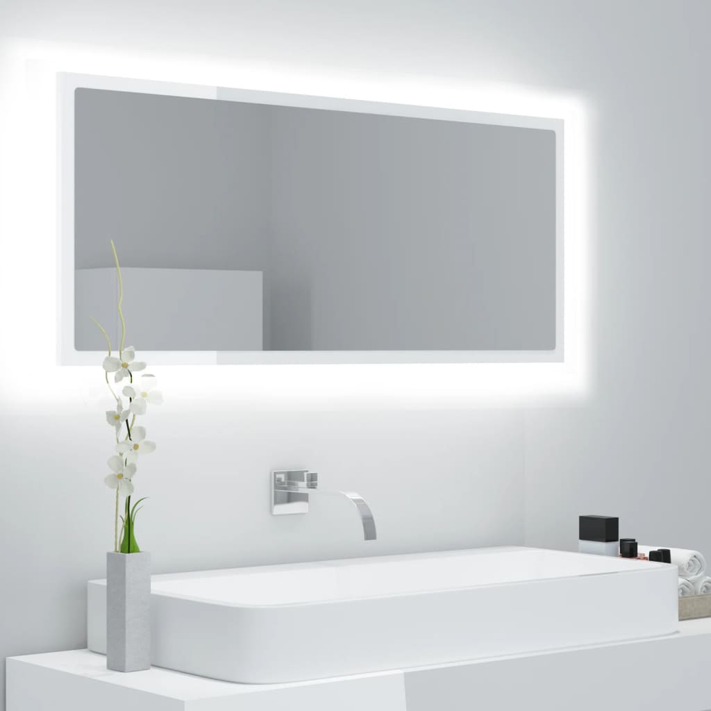 Miroir de salle de bain LED 100x8,5x37 cm acrylique couleur chêne