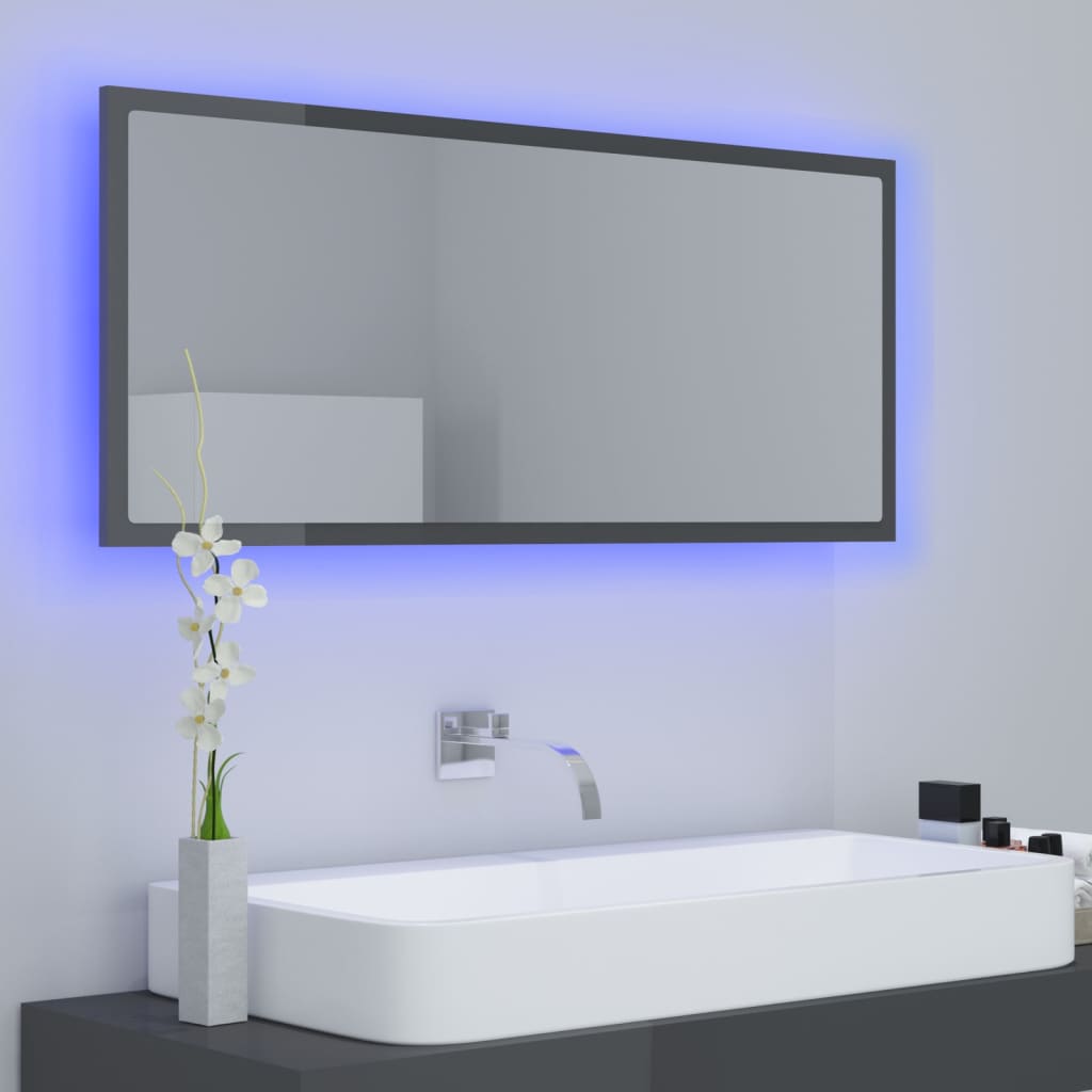 Miroir de salle de bain LED 100x8,5x37 cm acrylique couleur chêne