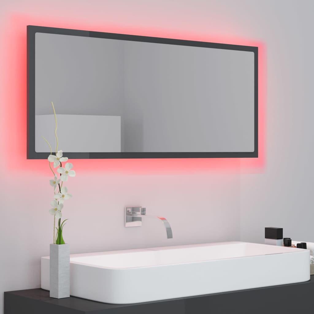 Miroir de salle de bain LED 100x8,5x37 cm acrylique couleur chêne