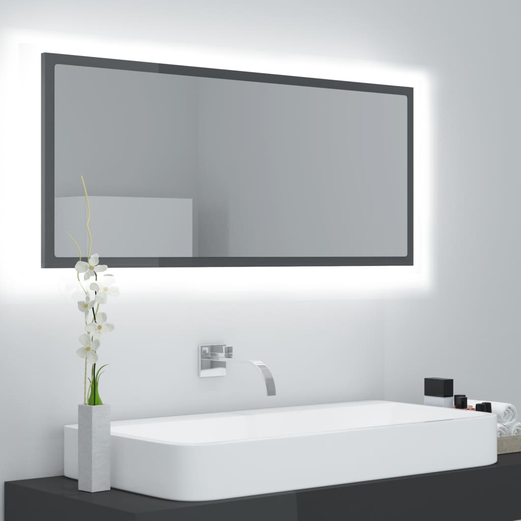 Miroir de salle de bain LED 100x8,5x37 cm acrylique couleur chêne