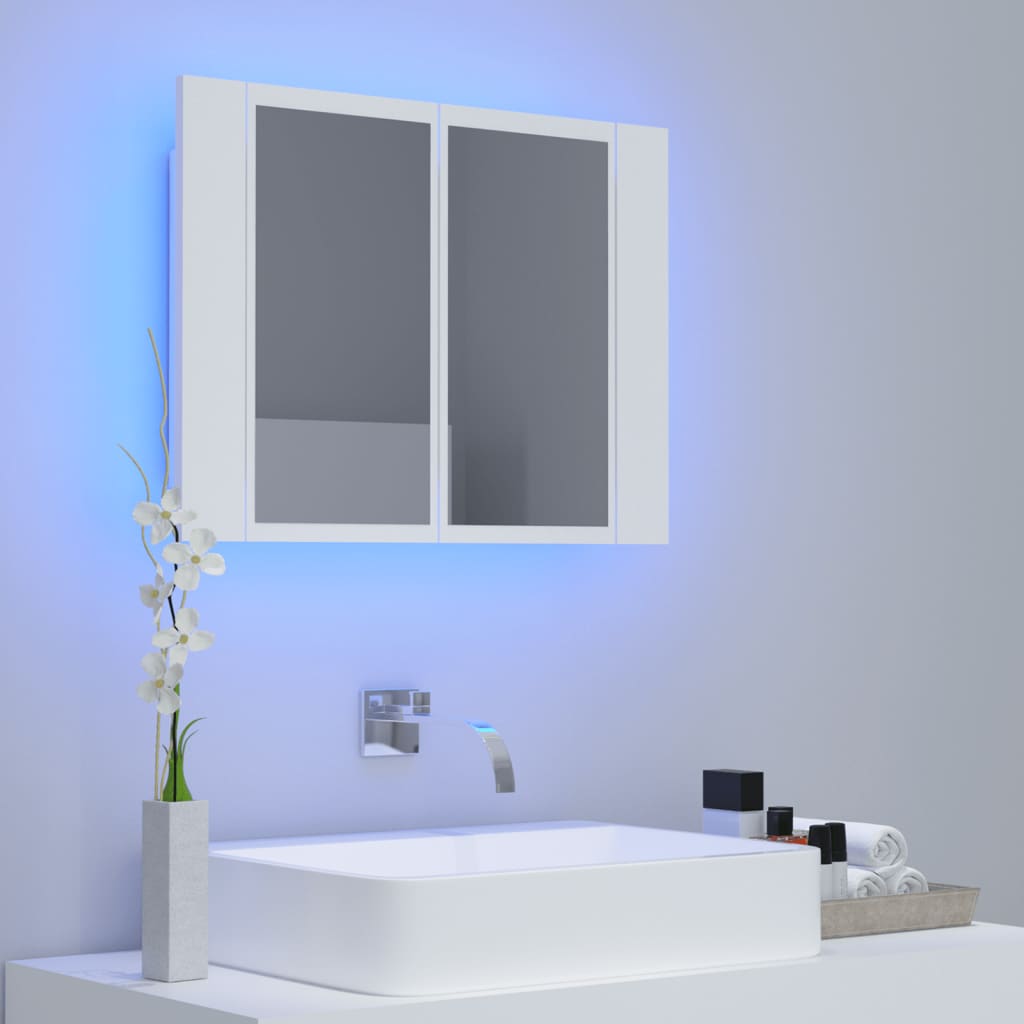 Meuble de salle de bain avec miroir et LED 60x12x45 cm acrylique