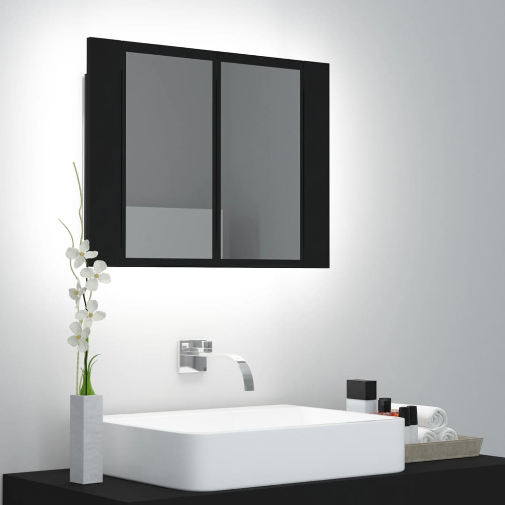 Meuble de salle de bain avec miroir et LED 60x12x45 cm acrylique