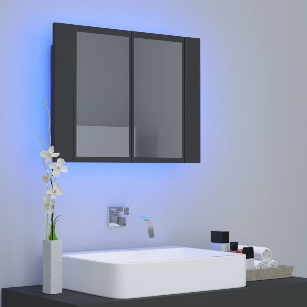 Meuble de salle de bain avec miroir et LED 60x12x45 cm acrylique