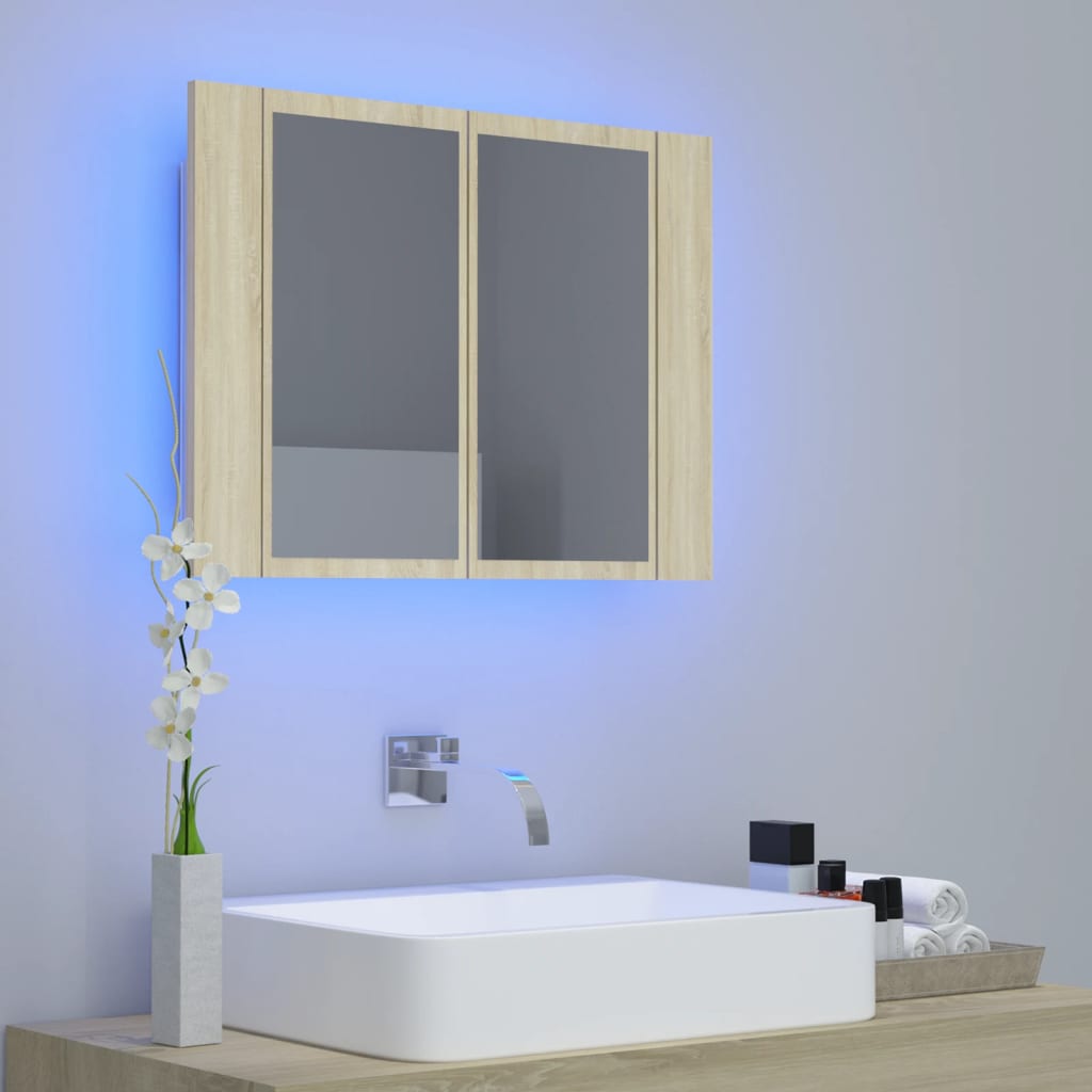 Meuble de salle de bain avec miroir et LED 60x12x45 cm acrylique