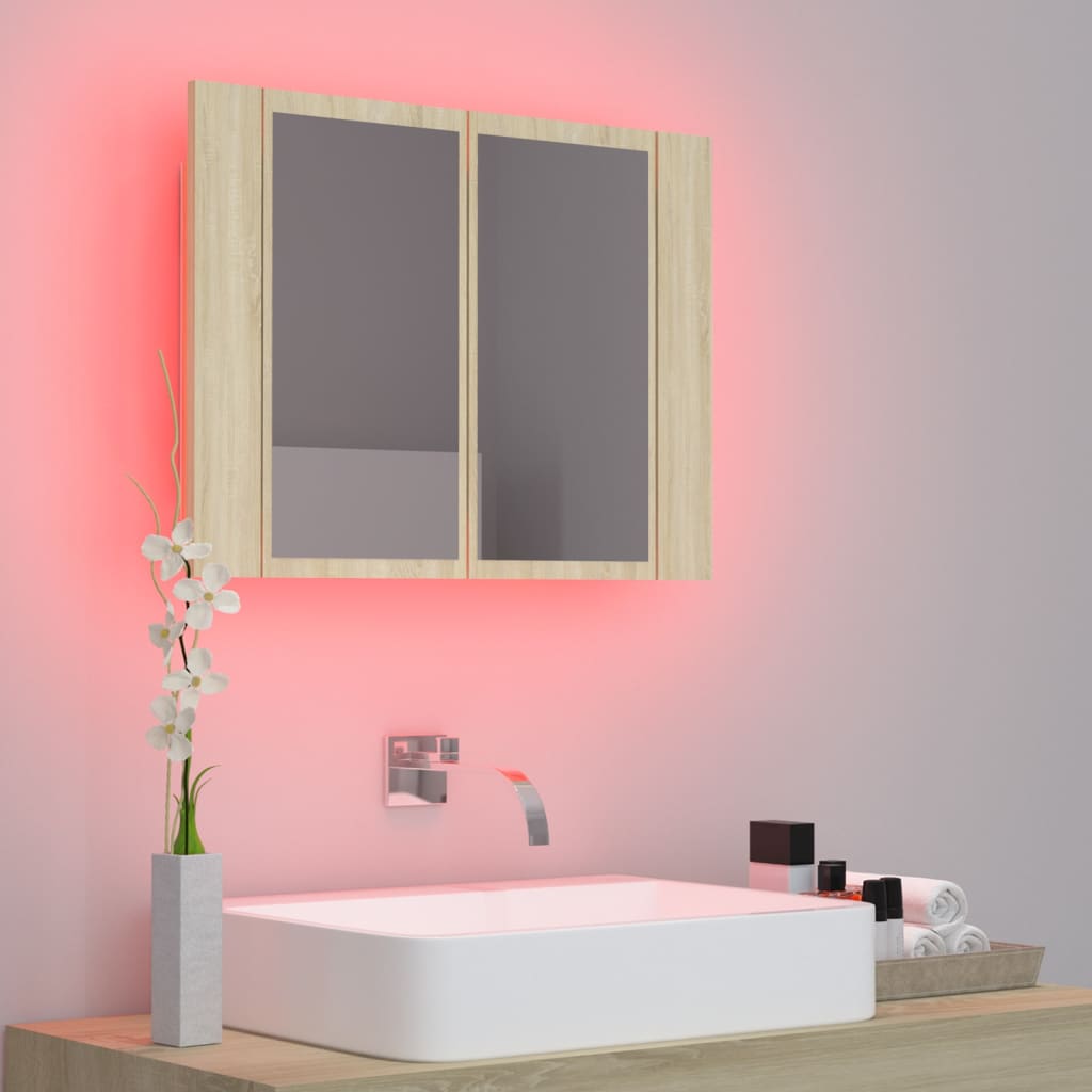 Meuble de salle de bain avec miroir et LED 60x12x45 cm acrylique