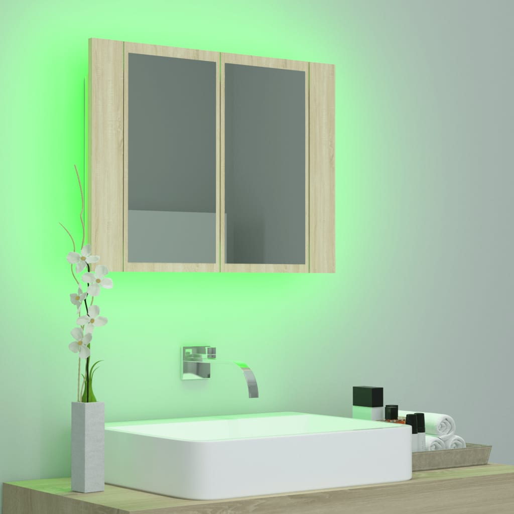 Meuble de salle de bain avec miroir et LED 60x12x45 cm acrylique