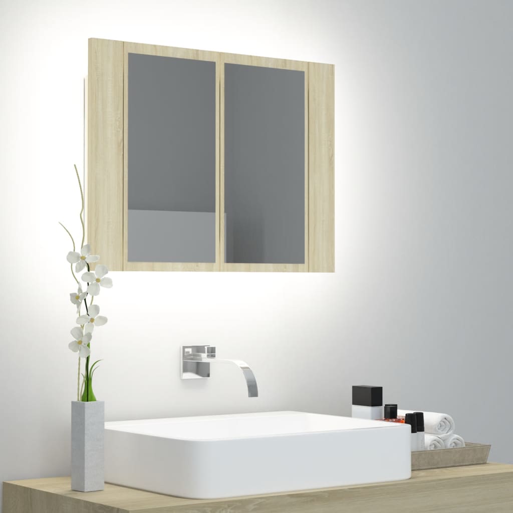 Meuble de salle de bain avec miroir et LED 60x12x45 cm acrylique