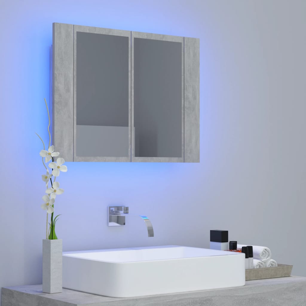 Meuble de salle de bain avec miroir et LED 60x12x45 cm acrylique