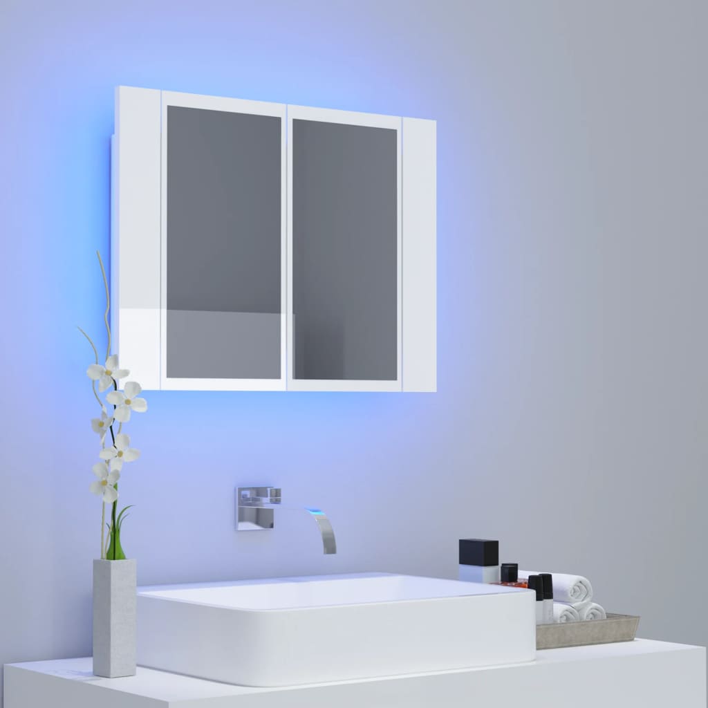 Meuble de salle de bain avec miroir et LED 60x12x45 cm acrylique