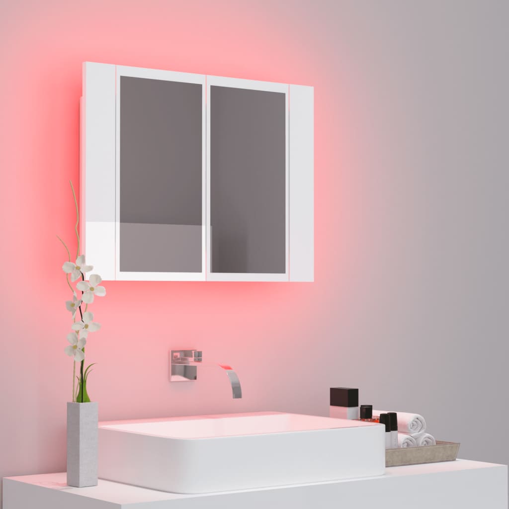 Meuble de salle de bain avec miroir et LED 60x12x45 cm acrylique