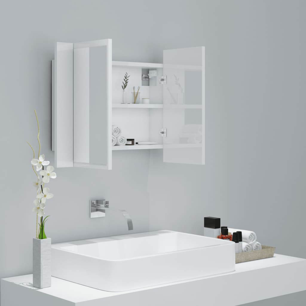 Meuble de salle de bain avec miroir et LED 60x12x45 cm acrylique