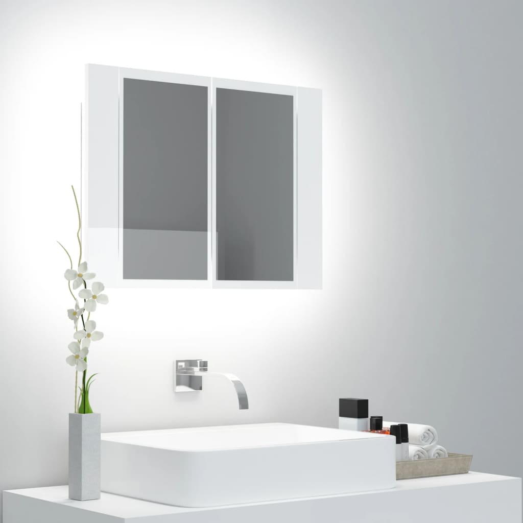 Meuble de salle de bain avec miroir et LED 60x12x45 cm acrylique