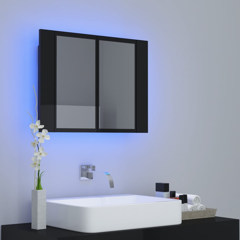 Meuble de salle de bain avec miroir et LED 60x12x45 cm acrylique