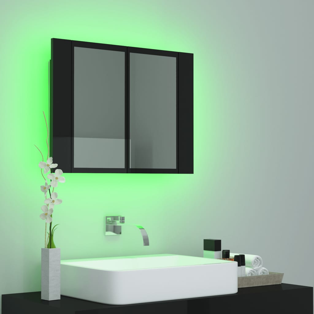 Meuble de salle de bain avec miroir et LED 60x12x45 cm acrylique