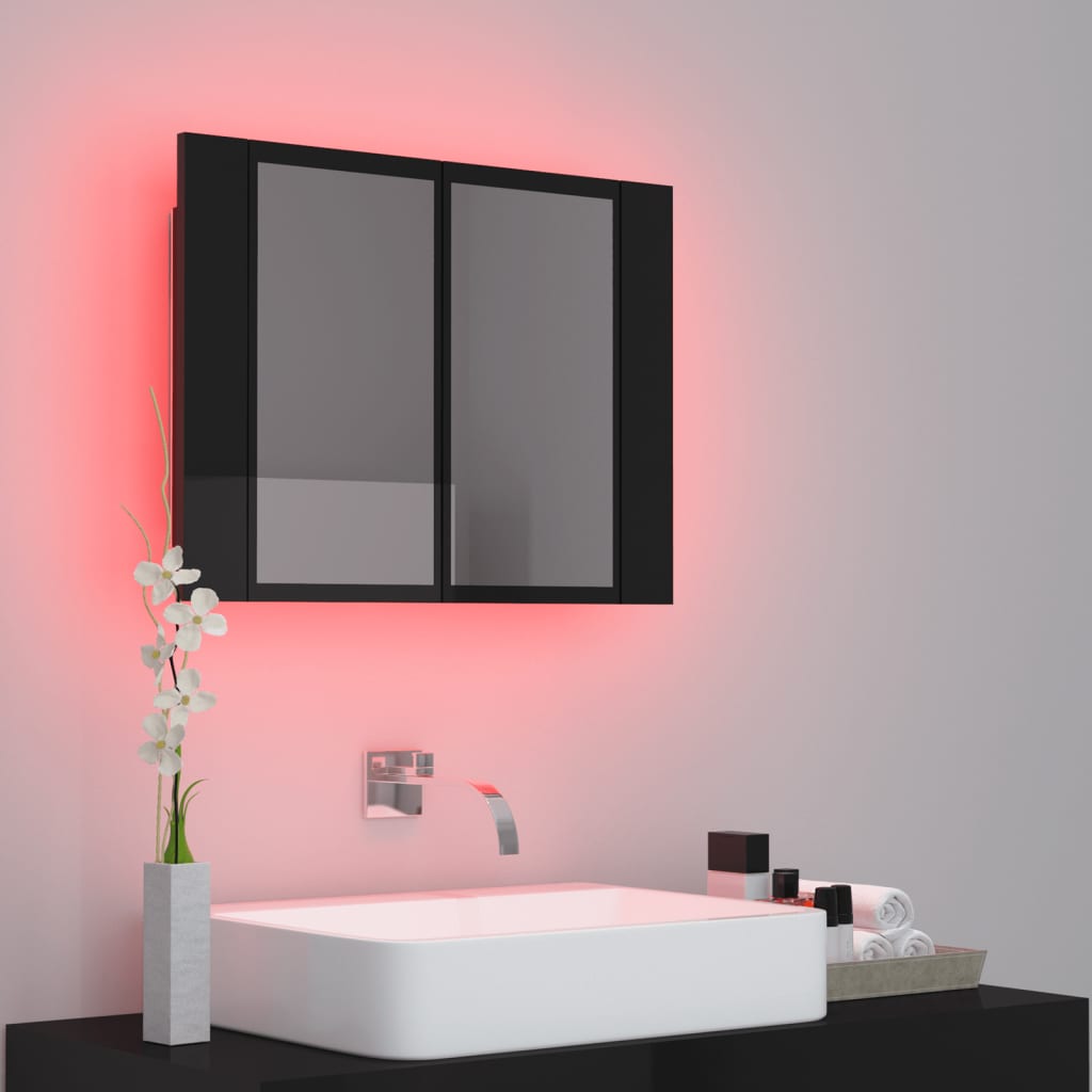 Meuble de salle de bain avec miroir et LED 60x12x45 cm acrylique