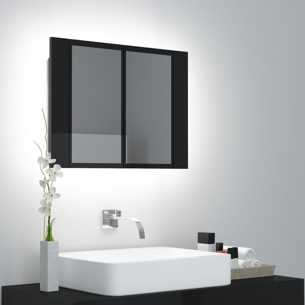 Meuble de salle de bain avec miroir et LED 60x12x45 cm acrylique