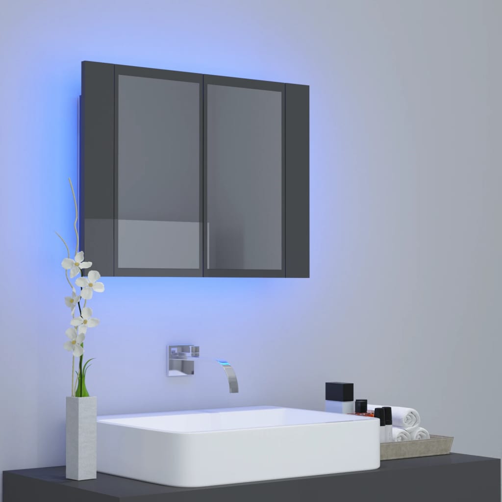 Meuble de salle de bain avec miroir et LED 60x12x45 cm acrylique